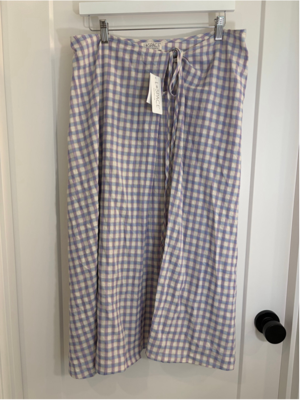 NWT L*Space Anza Skirt Gingham Purple Blue PSG Size Small Tie Front Midi
